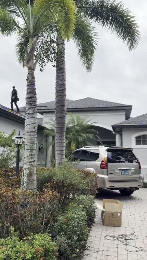 Installing rooftop lighting on an overcast day